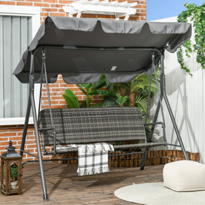 Outsunny 3-Seater Rattan Swing Chair, Hanging Bench W/ Stand, Adjustable Canopy - image 1