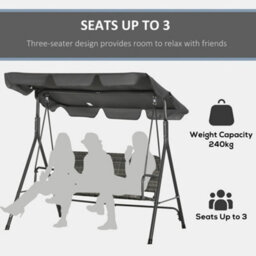Outsunny 3-Seater Rattan Swing Chair, Hanging Bench W/ Stand, Adjustable Canopy - thumbnail 5