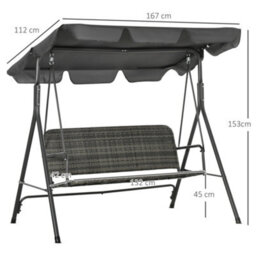 Outsunny 3-Seater Rattan Swing Chair, Hanging Bench W/ Stand, Adjustable Canopy - thumbnail 3