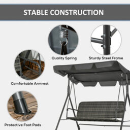 Outsunny 3-Seater Rattan Swing Chair, Hanging Bench W/ Stand, Adjustable Canopy - thumbnail 7
