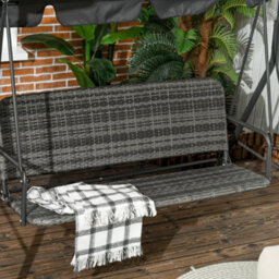 Outsunny 3-Seater Rattan Swing Chair, Hanging Bench W/ Stand, Adjustable Canopy - thumbnail 8