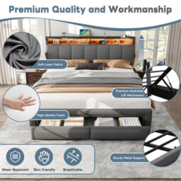 Matteo Grey King Size Upholstered Ottoman Bed Frame With Led Headboard, Usb Charging & Storage - thumbnail 7