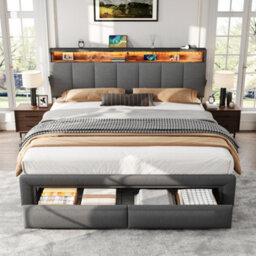 Matteo Grey King Size Upholstered Ottoman Bed Frame With Led Headboard, Usb Charging & Storage - thumbnail 5
