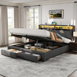 Matteo Grey King Size Upholstered Ottoman Bed Frame With Led Headboard, Usb Charging & Storage - thumbnail 2