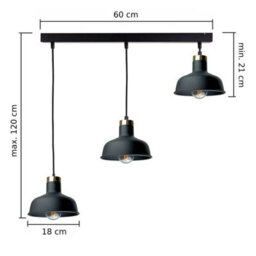Luminosa Lighting Luminosa Hebe Bar Pendant Ceiling Light Black, Gold 3X E27 - thumbnail 3
