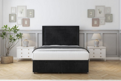 "Sloomy Ashford Black Naples Ottoman Bed Base With 26"" Strutted Headboard 4'6 Double" - image 1