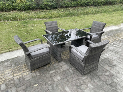 Fimous 4 Seat Rattan Garden Furniture Dining Set Table And Chair Sets Pe Wicker Patio Outdoor 4 Chairs Black Tempered Glass Table - image 1