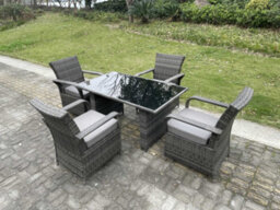 Fimous 4 Seat Rattan Garden Furniture Dining Set Table And Chair Sets Pe Wicker Patio Outdoor 4 Chairs Black Tempered Glass Table - thumbnail 2