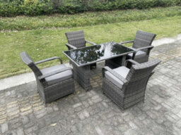 Fimous 4 Seat Rattan Garden Furniture Dining Set Table And Chair Sets Pe Wicker Patio Outdoor 4 Chairs Black Tempered Glass Table - thumbnail 1