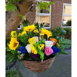 Artificial Hanging Basket Flowers Plants Rose Grass Ivy Leaf Fern Foliage Garden - 2 Basket Displays - thumbnail 3