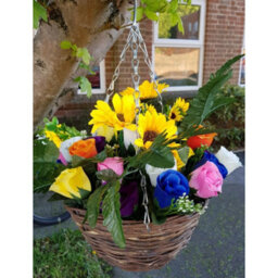 Artificial Hanging Basket Flowers Plants Rose Grass Ivy Leaf Fern Foliage Garden - 2 Basket Displays - thumbnail 5