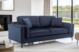 Velvet Navy Blue 3 Seater Sofa - thumbnail 2
