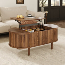 Abrihome Oval Adjustable Coffee Table With Storage, Vintage Style Living Room Table With Solid Wood Legs - thumbnail 9