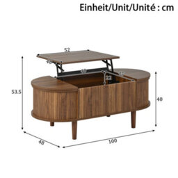 Abrihome Oval Adjustable Coffee Table With Storage, Vintage Style Living Room Table With Solid Wood Legs - thumbnail 2