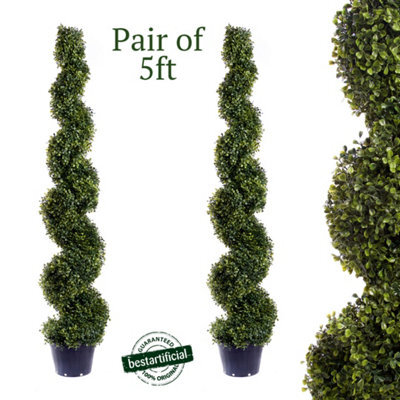 Pair Of Best Artificial 5Ft - 150Cm Green Boxwood Spiral Topiary Tree - Suitable For Outdoor Use - Weather & Fade Resistant - image 1