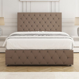 Bsspoke Mulberry Divan Bed Set Mink Plush Velvet 24Inch Headboard & Footboard & Mattress No Drawers In 3Ft 4Ft 4Ft6 5Ft 6Ft
