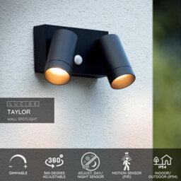 Lucide Taylor Outdoor Wall Mounted Twin Spotlight With Pir Sensor Black - thumbnail 2