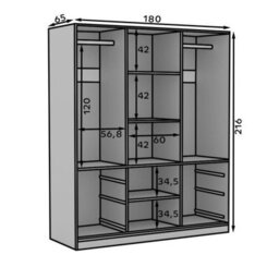 Haidar 180 Cm Sliding Door Wardrobe With Shelves And Hanging Rail For Modern Bedrooms White Lefkas And Black - thumbnail 4