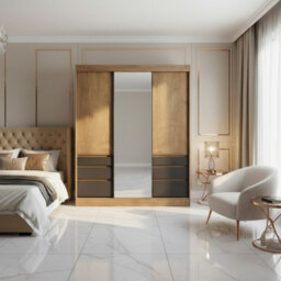 Haidar 180 Cm Sliding Door Wardrobe With Shelves And Hanging Rail For Modern Bedrooms White Lefkas And Black - thumbnail 2