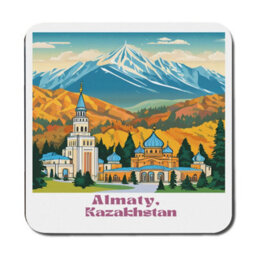 Benjamin Tate Design Placemat And Coaster Set With Designer Artwork And Wood Bottom Almaty Kazakhstan Edition 12 Pieces - thumbnail 3