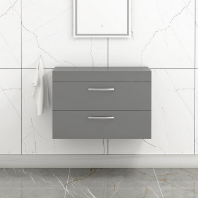 Royal Bathrooms Turin 800mm Wall Hung Vanity Unit 2 Drawer Indigo Gloss Grey - Storage Cabinet - image 1