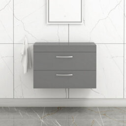 Royal Bathrooms Turin 800mm Wall Hung Vanity Unit 2 Drawer Indigo Gloss Grey - Storage Cabinet - thumbnail 1