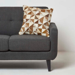 Homescapes Diamond Check Brown & Cream Hide Leather Cushion 45 X 45 Cm - thumbnail 2