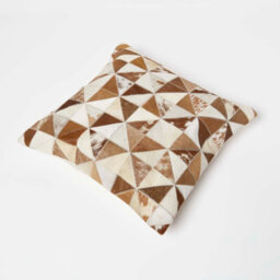 Homescapes Diamond Check Brown & Cream Hide Leather Cushion 45 X 45 Cm - thumbnail 5