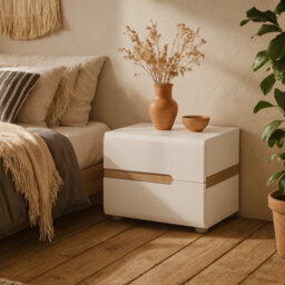 Wyld Haus Foxwhisk White And Truffle Oak Wood 2 Drawer Bedside Table - thumbnail 1