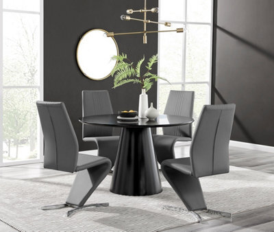 Furniturebox Uk Palma Black Semi Gloss Round Dining Table & 4 Grey Willow Chairs - image 1