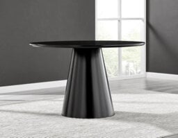 Furniturebox Uk Palma Black Semi Gloss Round Dining Table & 4 Grey Willow Chairs - thumbnail 2