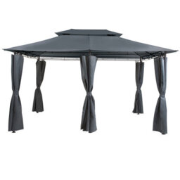 Beliani Gazebo Colos Metal 400 Cm 300 Cm Graphite Grey - thumbnail 1