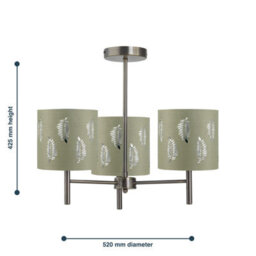 First Choice Lighting Brea - Antique Brass 3 Light Fitting With Sage Green Fern Shades - thumbnail 5