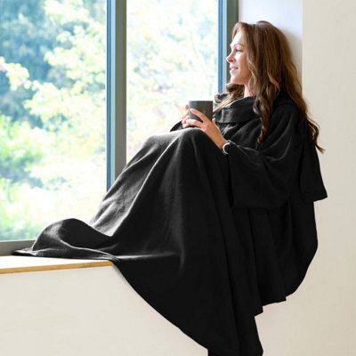 Snug Rug Cosy Sleeved Fleece Blanket With Sleeves And A Handy Pouch Pocket - Black - image 1
