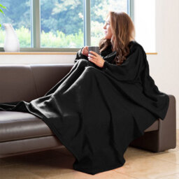 Snug Rug Cosy Sleeved Fleece Blanket With Sleeves And A Handy Pouch Pocket - Black - thumbnail 2