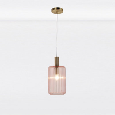 First Choice Lighting Blush Pink And Gold Fluted Glass Design Pendant Fitting - image 1