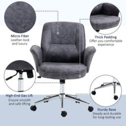 Charcoal Grey Swivel Computer Office Chair Mid Back Desk Chair Home Study - thumbnail 6