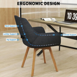 Longtoo Set Of 6 Swivel Dining Chairs , Swivel Upholstered Chairs With Armrests And Wooden Legs, Black - thumbnail 4