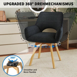 Longtoo Set Of 6 Swivel Dining Chairs , Swivel Upholstered Chairs With Armrests And Wooden Legs, Black - thumbnail 3