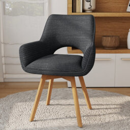 Longtoo Set Of 6 Swivel Dining Chairs , Swivel Upholstered Chairs With Armrests And Wooden Legs, Black - thumbnail 6