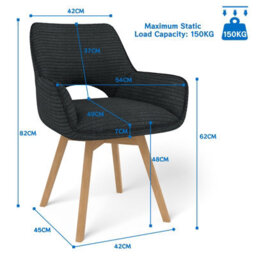 Longtoo Set Of 6 Swivel Dining Chairs , Swivel Upholstered Chairs With Armrests And Wooden Legs, Black - thumbnail 2