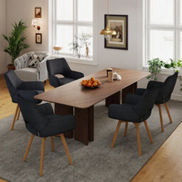 Longtoo Set Of 6 Swivel Dining Chairs , Swivel Upholstered Chairs With Armrests And Wooden Legs, Black