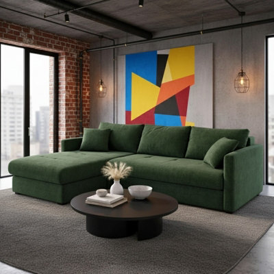 Orea Modern L Shape Sofa Bed With 2 Storage Compartments Reversible Fabric Corner Settee Sleep Function 227X150Cm Green Left - image 1