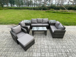 Fimous Rattan Garden Furniture Set Rattan Lounge Sofa Set With Rectangular Coffee Table 2 Side Tables Big Footstool - thumbnail 1