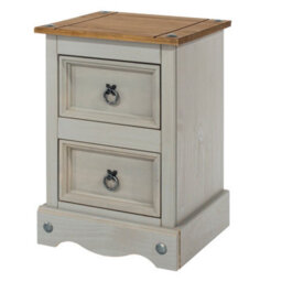 Core Products Premium Corona Grey, 2 Drawer Petite Bedside Cabinet, Grey & Antique Waxed Pine H53.1Cm X W36.0Cm X D32.0Cm