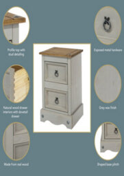 Core Products Premium Corona Grey, 2 Drawer Petite Bedside Cabinet, Grey & Antique Waxed Pine H53.1Cm X W36.0Cm X D32.0Cm - thumbnail 7