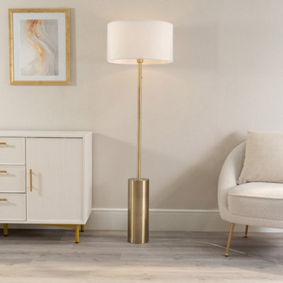 Valuelights Lexy Antique Brass Rotary Dimmer Switch Floor Lamp With White Drum Shade - Led Bulb Included - image 1
