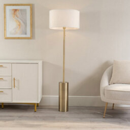 Valuelights Lexy Antique Brass Rotary Dimmer Switch Floor Lamp With White Drum Shade - Led Bulb Included