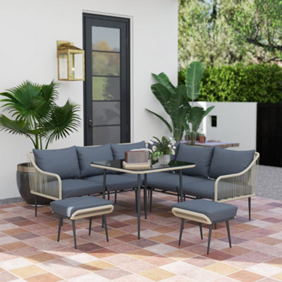 Outsunny 6 Piece Garden Furniture Set Garden Sofa With Cushions, Light Grey - image 1