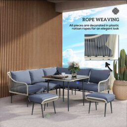 Outsunny 6 Piece Garden Furniture Set Garden Sofa With Cushions, Light Grey - thumbnail 7